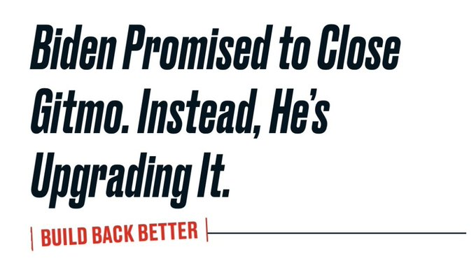 PushDemsLeft's tweet photo. Big thanks to Biden for expanding and worsening Guantanamo Bay for Trump instead of closing it like he promised. Of course no one knows about it - a Democrat did it! https://t.co/ImeKqsClzj