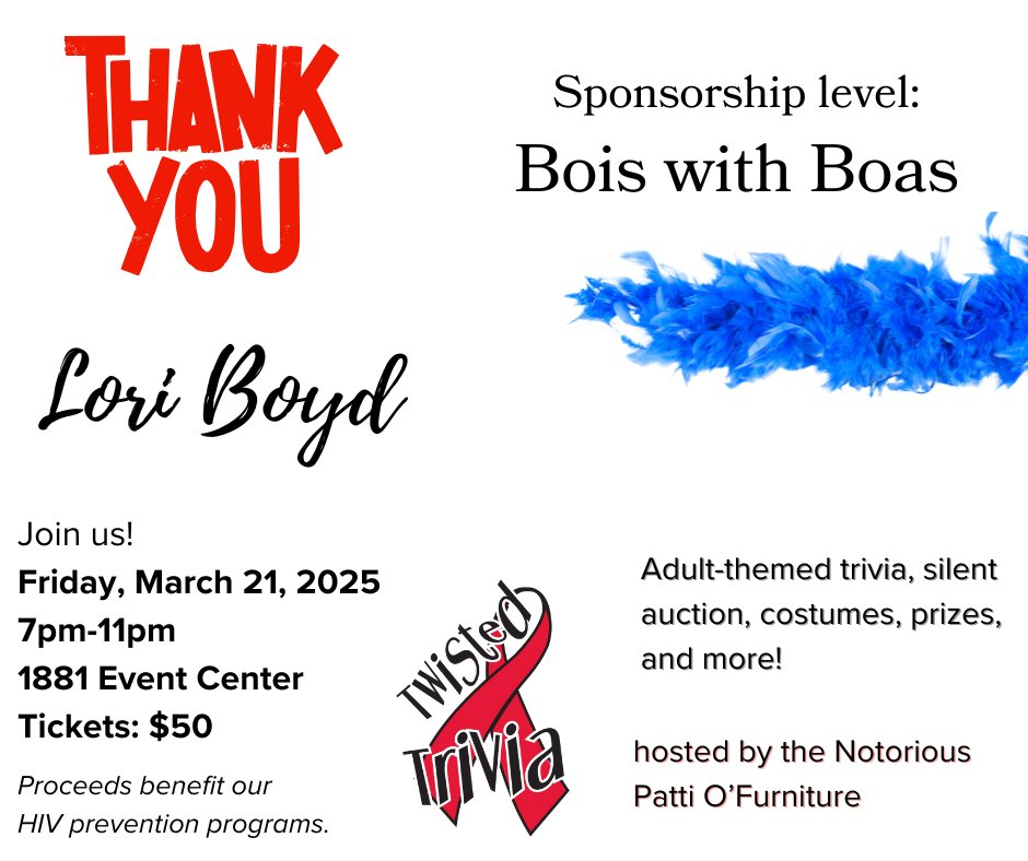 Sponsor Shoutout! 🎉

A huge thank you to Lori Boyd for her Bois with Boas-level sponsorship of Twisted Trivia 2025! We appreciate your support!

#twistedtrivia2025