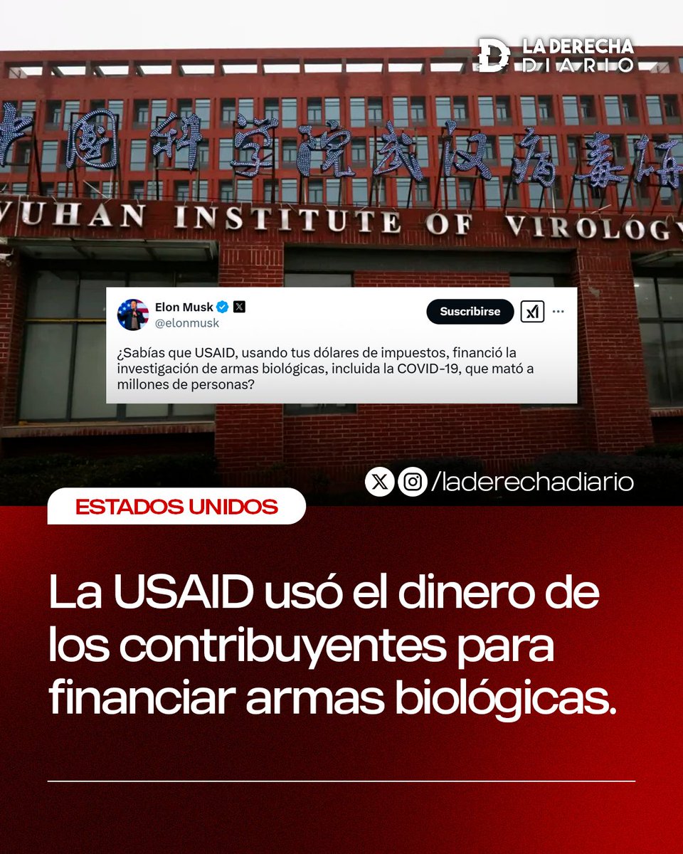 🚨🇺🇸🇨🇳 | #URGENTE Elon Musk reveló que la USAID utilizó el dinero de los contribuyentes para financiar armas biológicas: "Incluido la Covid-19 que mató a millones de personas".