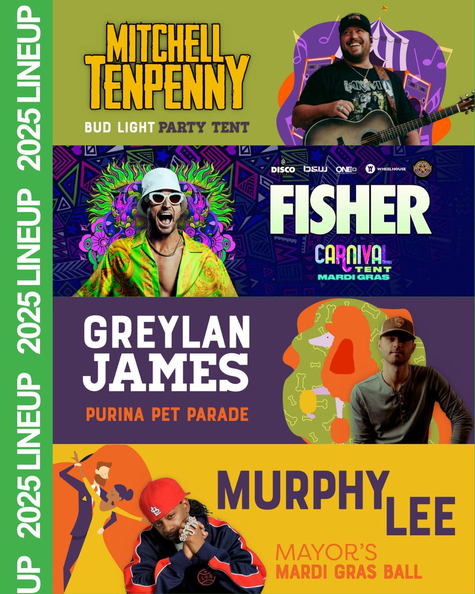 🚨 MARDI GRAS 2025 MUSIC LINEUP 🚨

#STL has always been a legendary music town. So color us NOT surprised to release our official 2025 music lineup 😎

All tickets on sale now ➡️ stlmardigras.org.
Prices increase soon, so grab your ticket TODAY!