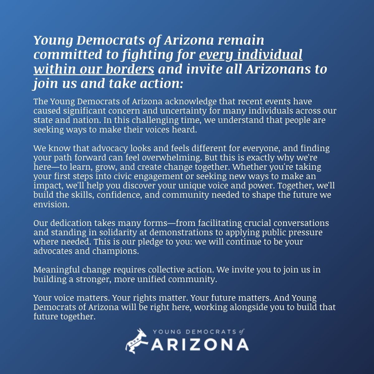 Our DMs are open for support and for those who are interested in joining us. We are here to help however we can. Let’s get going.

A message from the YDAZ Executive Board: