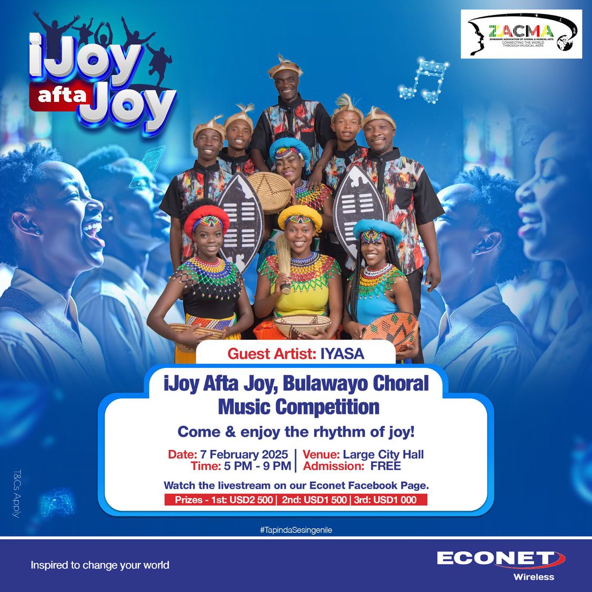 πππππ (@iyasazw) on Twitter photo Bulawayo, weβre bringing the movesππΏπ₯πΆ
Catch us as special guests at the Econet Zimbabwe iJoy Afta Joy β Bulawayo Choral Competition! Get ready for an electrifying performance as we turn up the heat at this amazing event.
π Check the time, venue, & admission details below ππΏ Bulawayo, weβre bringing the movesππΏπ₯πΆ
Catch us as special guests at the Econet Zimbabwe iJoy Afta Joy β Bulawayo Choral Competition! Get ready for an electrifying performance as we turn up the heat at this amazing event.
π Check the time, venue, & admission details below ππΏ