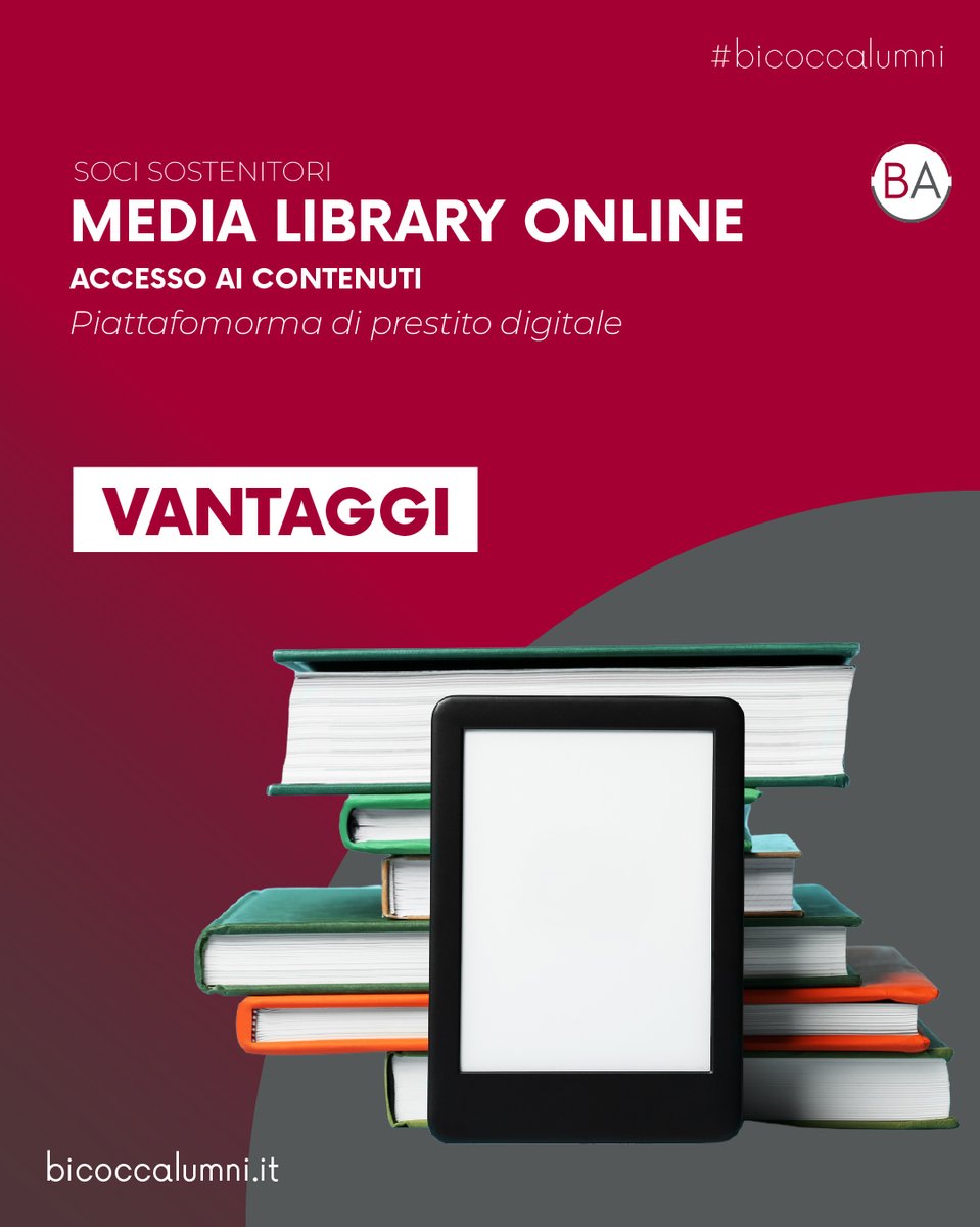 BicoccAlumni (@bicoccalumni) on Twitter photo 📣 Come Socio Sostenitore puoi accedere alle risorse della Media Library Online (MLOL)
📚 Visita la sezione vantaggi per saperne di più: bicoccalumni.it/it/vantaggi
ℹ️ Per ulteriori informazioni: info@bicoccalumni.it
#Vantaggi #Alumni #UNIMIB #Laurea #AssociazioneBicoccAlumni 📣 Come Socio Sostenitore puoi accedere alle risorse della Media Library Online (MLOL)
📚 Visita la sezione vantaggi per saperne di più: bicoccalumni.it/it/vantaggi
ℹ️ Per ulteriori informazioni: info@bicoccalumni.it
#Vantaggi #Alumni #UNIMIB #Laurea #AssociazioneBicoccAlumni