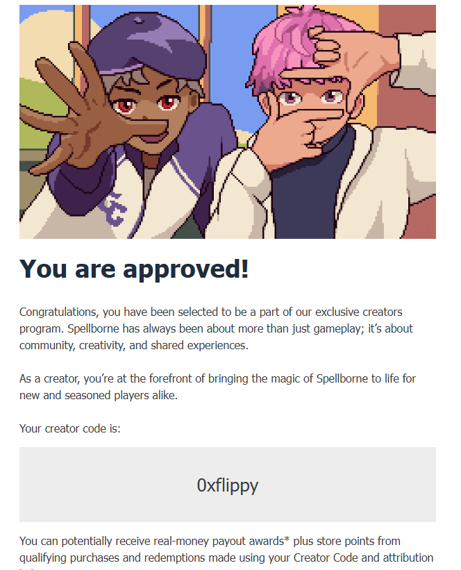 0xFlippyy's tweet photo. After months of grinding, creating content, and supporting the @spellborne , I’m beyond excited to be selected for the Exclusive Creators Program! 🎉🔥 
If you haven’t played yet, now’s the perfect time to dive in!

Use my code 0xflippy when you start your adventure⚔️ https://t.co/HH4H3embFC