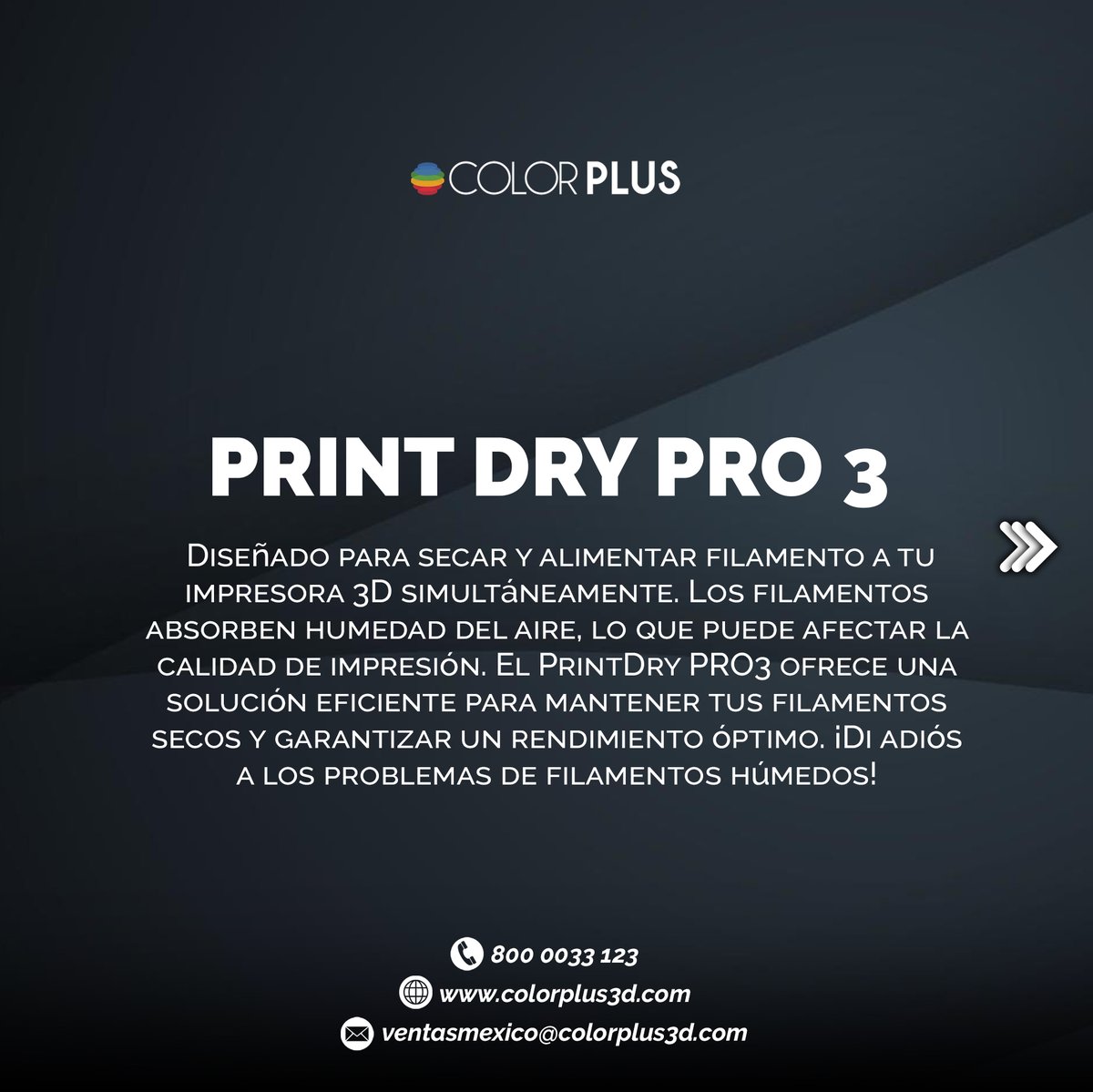 ColorPlus3d's tweet image. 🔹PRINTDRY PRO 3🔹
 💧Diseñado para secar y alimentar filamento a tu impresora 3D simultáneamente. 😎
👀El PrintDry PRO3 ofrece una solución eficiente para mantener tus filamentos secos 👌
🌐colorplus3d.com/?s=+PRINTDRY+P…
.
.
#filamento #3dprint #impresion3d #pla #abs #petg #3d