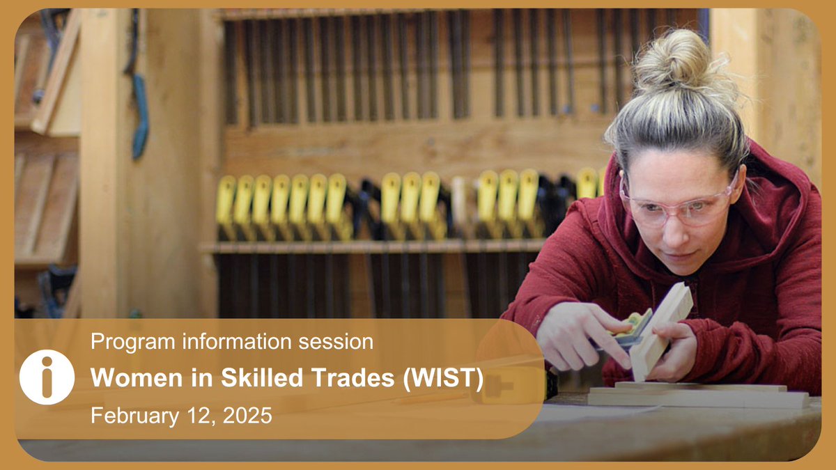 Conestoga is now accepting applications for the full-time, tuition-free Women in Skilled Trades (WIST) General Carpenter Pre-Apprenticeship program beginning in July 2025.

Attending an information session is the first step in the application process: ow.ly/W6ON50USI2h.