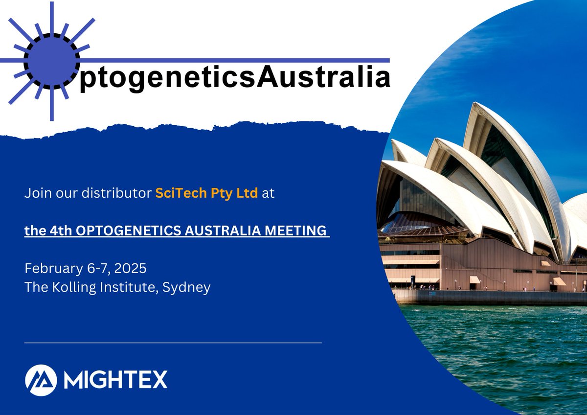 Mightex (@mightexsystems) on Twitter photo Attending <a href="/OptogeneticsAus/">Optogenetics Australia</a> ?
Visit our distributor SciTech Pty Ltd to learn more about Mightex's imaging and optogenetics technologies.
📅 February 6-7, 2025
📍 The Kolling Institute, Sydney
Learn how our solutions can support your research.
Read More: scitech.com.au/illumination-l… Attending <a href="/OptogeneticsAus/">Optogenetics Australia</a> ?
Visit our distributor SciTech Pty Ltd to learn more about Mightex's imaging and optogenetics technologies.
📅 February 6-7, 2025
📍 The Kolling Institute, Sydney
Learn how our solutions can support your research.
Read More: scitech.com.au/illumination-l…