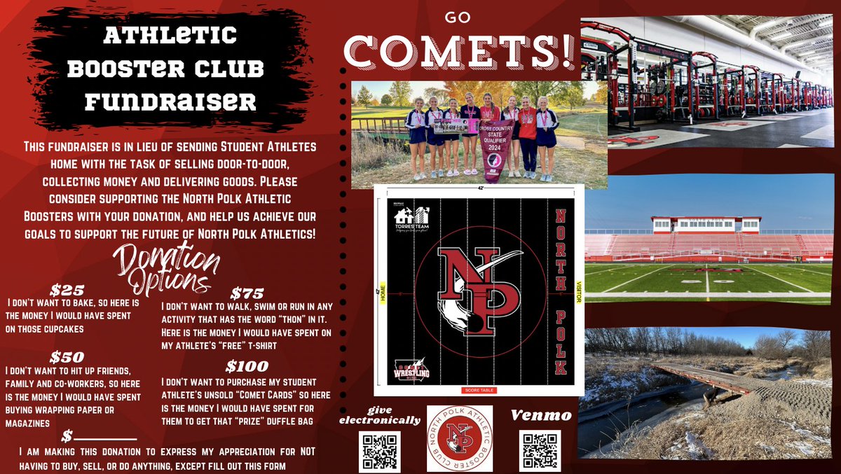 northpolkcomets's tweet photo. The 2025 Athletic Booster Club Undfundraiser has begun! Please see the info below and reach out with any questions! Thanks for considering! #GoComets https://t.co/g9hpguptEN