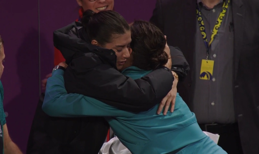 Simona Halep hugs Sorana Cirstea, both crying.

Halep announced her retirement from tennis after losing in the first round in Cluj-Napoca. Everybody looked kinda surprised in the end.