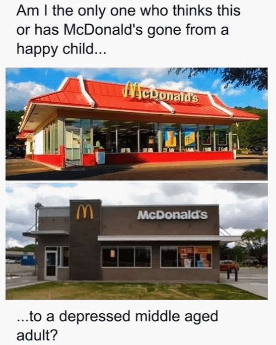 surlygopher's tweet photo. @dunisayno This is just sort of endemic of the era though, right? Like from car colors to company logos, to fast food restaurant designs, everything went minimalist &amp; bland.

Although I think the design pendulum is swinging back. https://t.co/ExLRHPIO3X