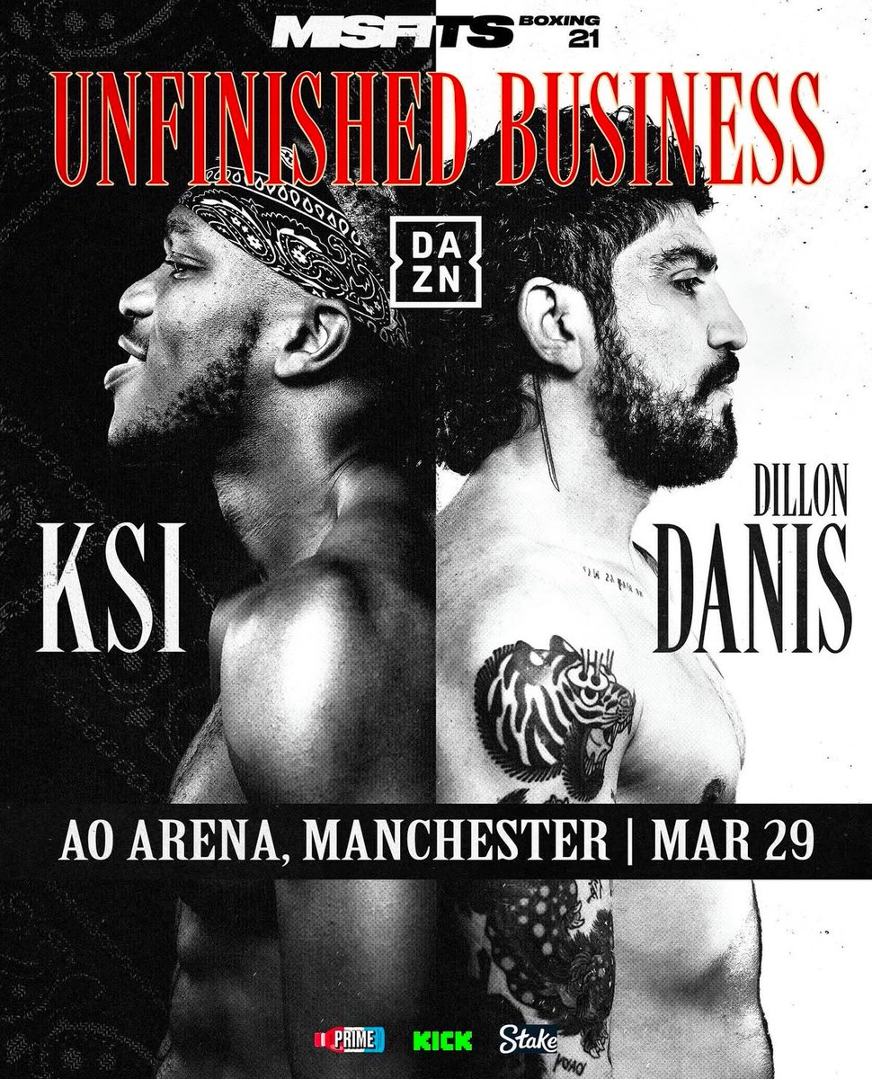 BoxdInPromotion's tweet image. ❗️ .@MisfitsBoxing FIGHT ANNOUNCEMENT❗️

.@KSI vs .@dillondanis 🥊

Seeing this fight being made again is 🔥 the back and forth from start to finish 🌟

It’s going to be pure 🔥 and one hell of a BUILDUP👀

👀DON’T BLINK👀

#KSIDanis #Misfits21 #MisfitsBoxing21 #MisfitsBoxing