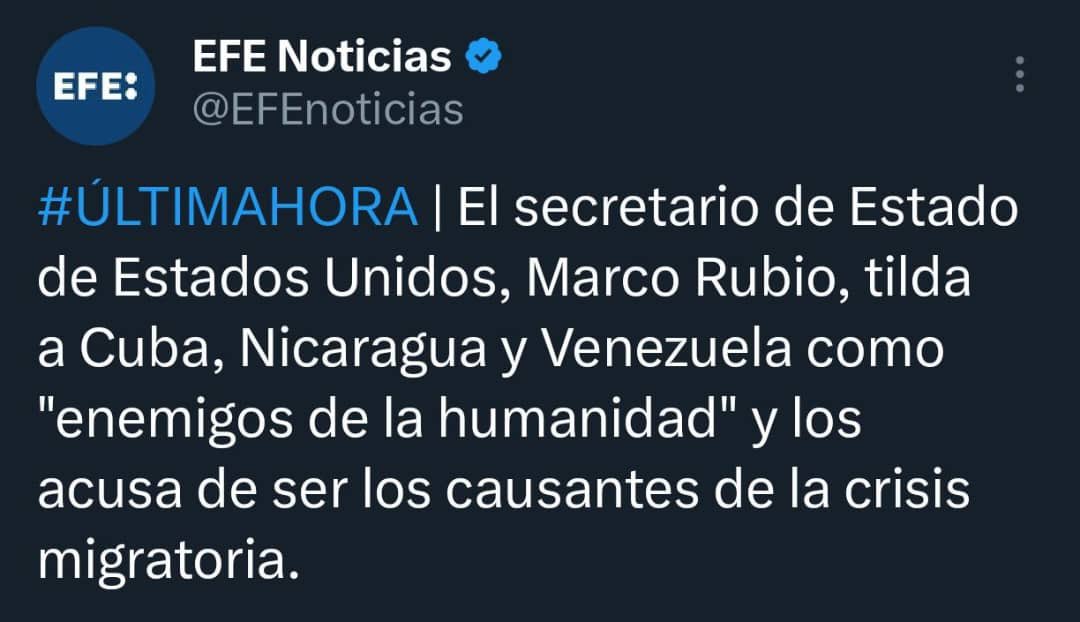 La desvergüenza una vez más apoderándose de los políticos cínicos de EE.UU. Está probado que el éxodo migratorio en #Cuba es proporcional al endurecimiento del #bloqueo, que priva a nuestro pueblo de los bienes esenciales. La humanidad peligra por el neofascismo de ustedes.

1/2