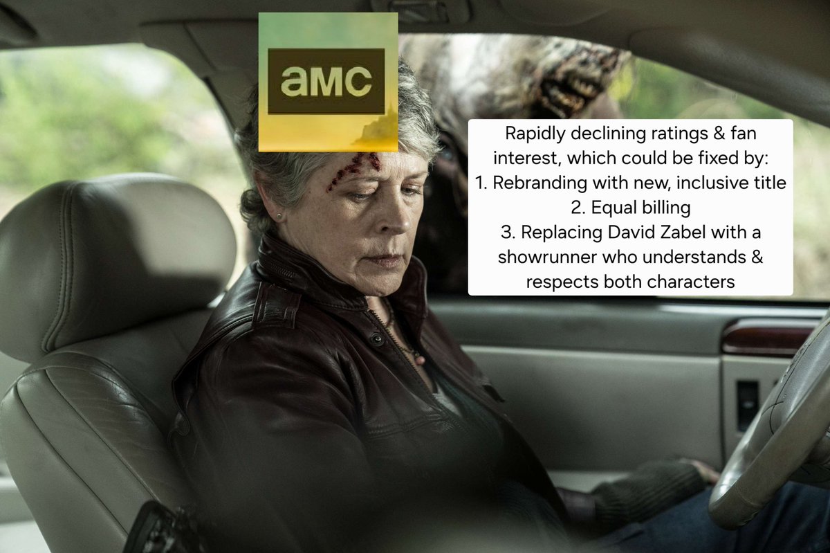 youmakethelight's tweet photo. @WalkingDead_AMC AMC when they ignore fans giving them the solutions.

Change the #DarylDixon title to include Carol, give Melissa McBride equal billing, and hire a new showrunner who knows the characters and doesn't rely on tired, misogynistic tropes. #TWDCaryl https://t.co/oYkjAMObuV