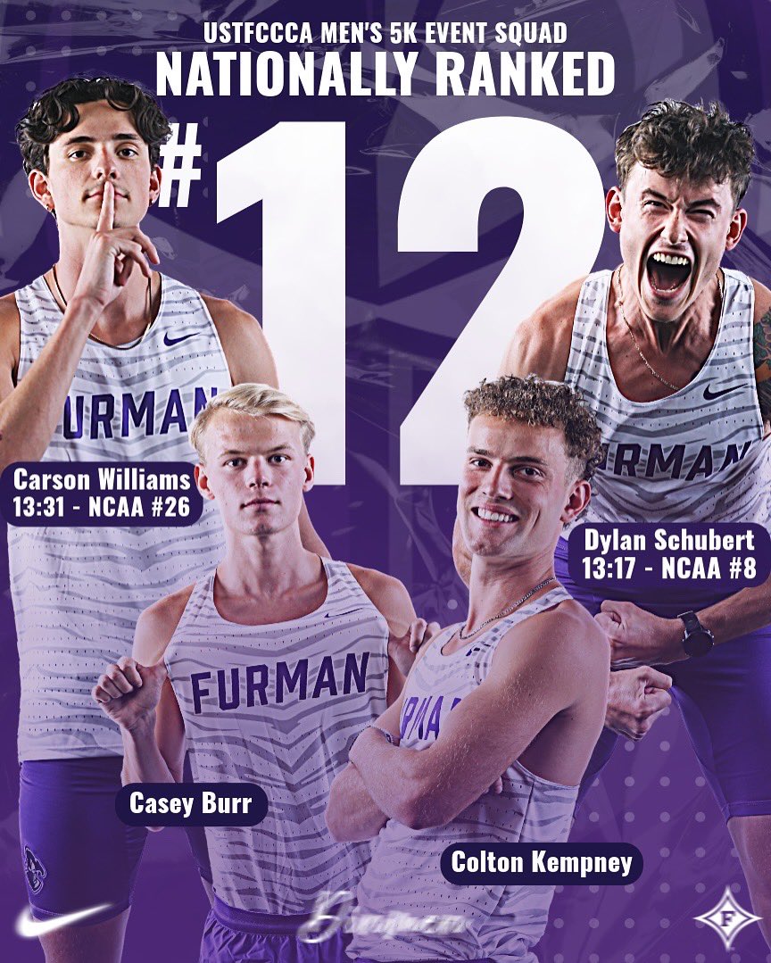 FurmanXC's tweet photo. 3๏ธโฃ FURMAN EVENT SQUADS ranked in the top-15 of the NCAA ๐ฅ
12th โถ๏ธ #GIRLGANG 800 squad ๐ฆ
12th โถ๏ธ #DINmen 5K squad โ๏ธ
13th โถ๏ธ #GIRLGANG 5K squad ๐ฆ
More to come ๐ ๐
#Furman #dominate #FUTF #NCAATF https://t.co/WhItTioTtc