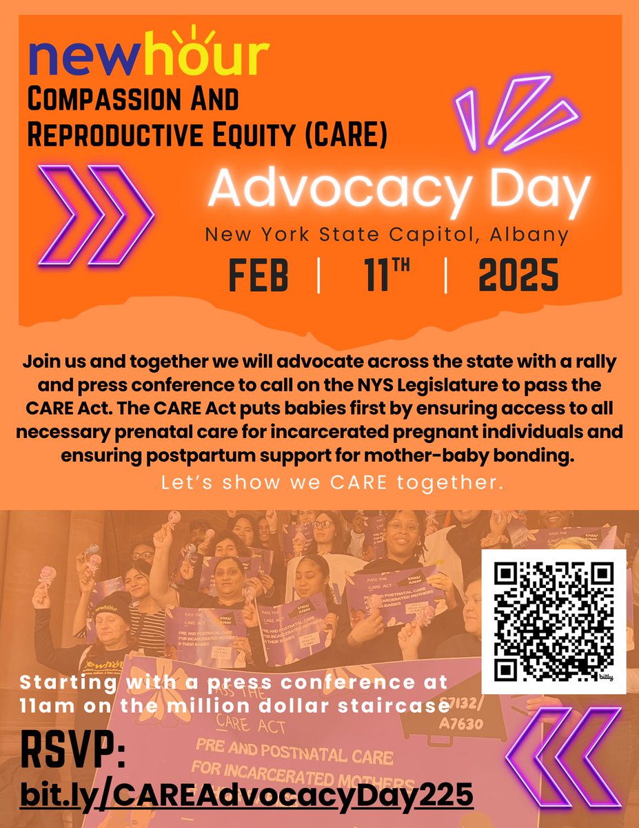 🚨 On 2/11, join <a href="/NewHourNY/">New Hour</a>, the #CARECoalition &amp; partners in Albany! We're calling on lawmakers to pass the #CAREAct to ensure babies born to incarcerated parents receive the care and support they deserve.

💡 RSVP: bit.ly/CAREAdvocacy225
#ShowYouCARE #ItsAboutTheBabies