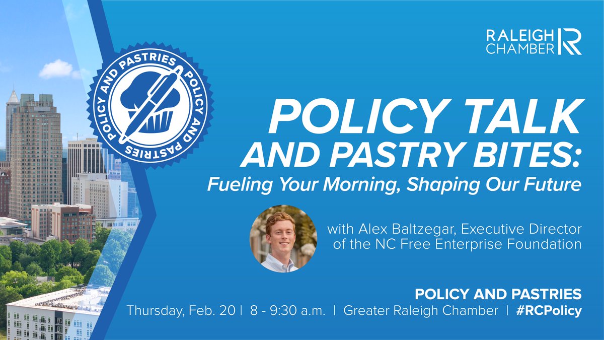 Pastries + policy insights = the perfect start to your day! 🥐 Don’t miss Alex Baltzegar of <a href="/NCFEF/">NCFREE</a> at #RCPolicy on Feb. 20: bit.ly/3ClsOiE