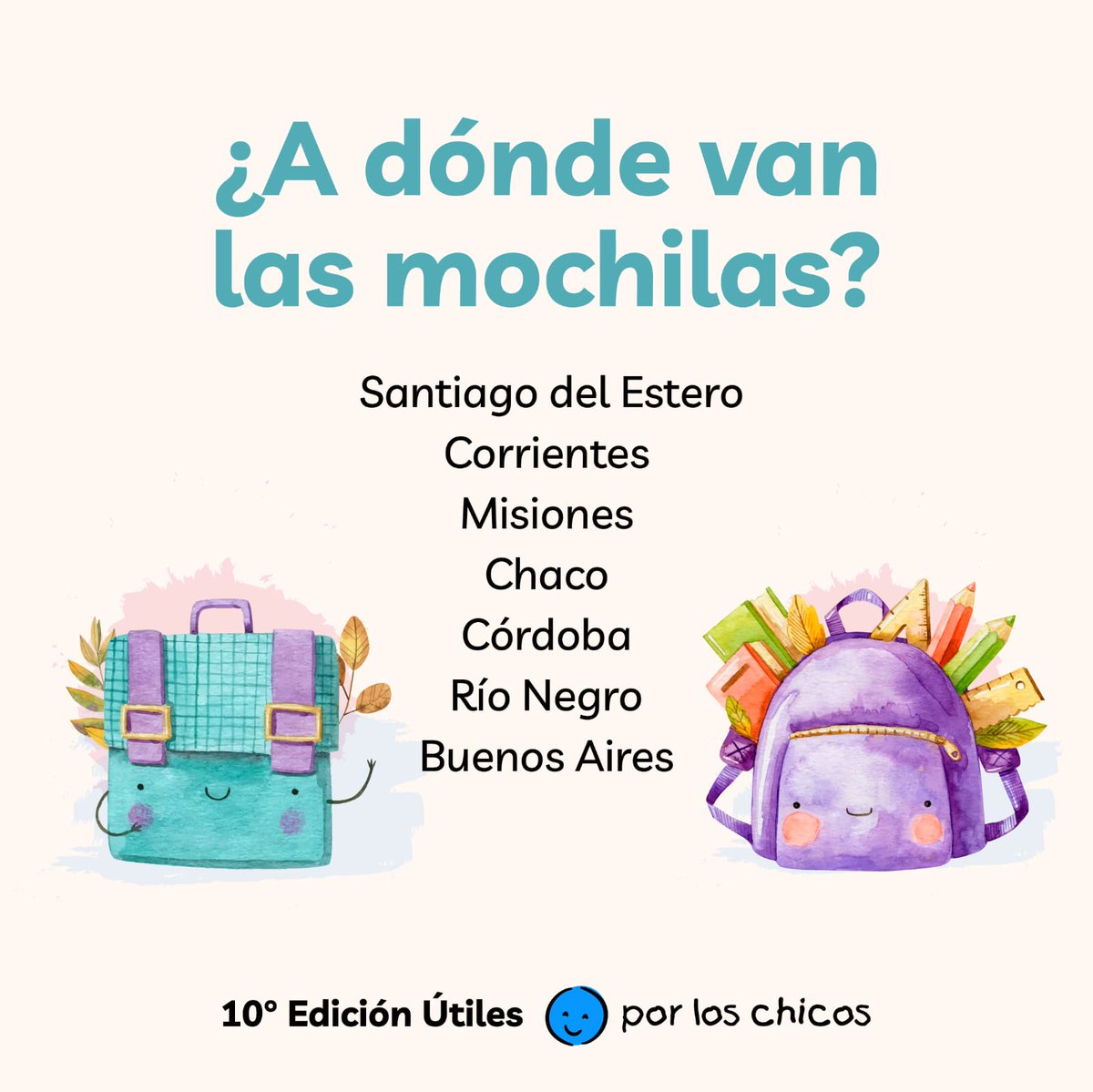 🎒 ¡Las mochilas viajan por Argentina! 🇦🇷

Estaremos llegando a 7 provincias con mochilas llenas de útiles, sueños y oportunidades.
Cada una de ellas llevará el impulso necesario para que chicos y chicas comiencen el año con todo lo que necesitan.
¡Sigamos construyendo juntos💙