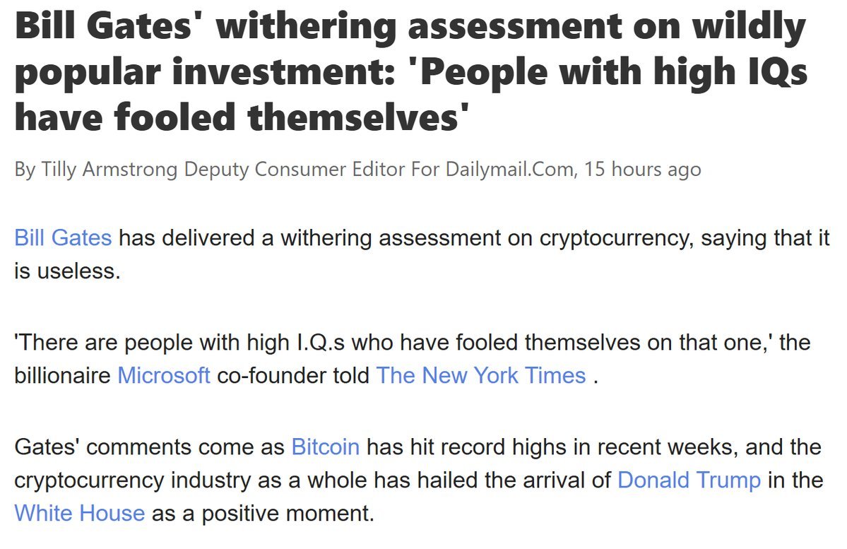 Daniel Batten (@dsbatten) on Twitter photo An open letter to <a href="/BillGates/">Bill Gates</a>
Dear Bill
It is a free world, so I celebrate the fact you have the freedom to express your opinion "Bitcoin is useless".
Equally, as a person of influence, you have the duty of care to make sure that your opinion is an informed one.
Your comment An open letter to <a href="/BillGates/">Bill Gates</a>
Dear Bill
It is a free world, so I celebrate the fact you have the freedom to express your opinion "Bitcoin is useless".
Equally, as a person of influence, you have the duty of care to make sure that your opinion is an informed one.
Your comment