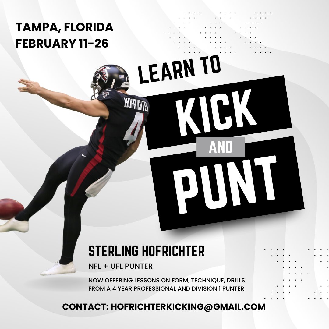 I’m holding private kicking lessons in Tampa, Florida between February 11-26. Email me for more details!
