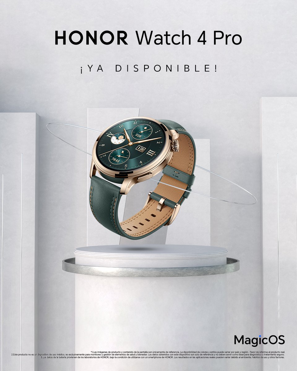 honor_mexico's tweet image. ¡YA DISPONIBLE! 🤩
El HONOR Watch 4 Pro es sinónimo de elegancia con innovación en salud. ✨

Adquiérelo en: honor.com/mx/wearables/h… 
#HONORWatch #HONORWatch4Pro