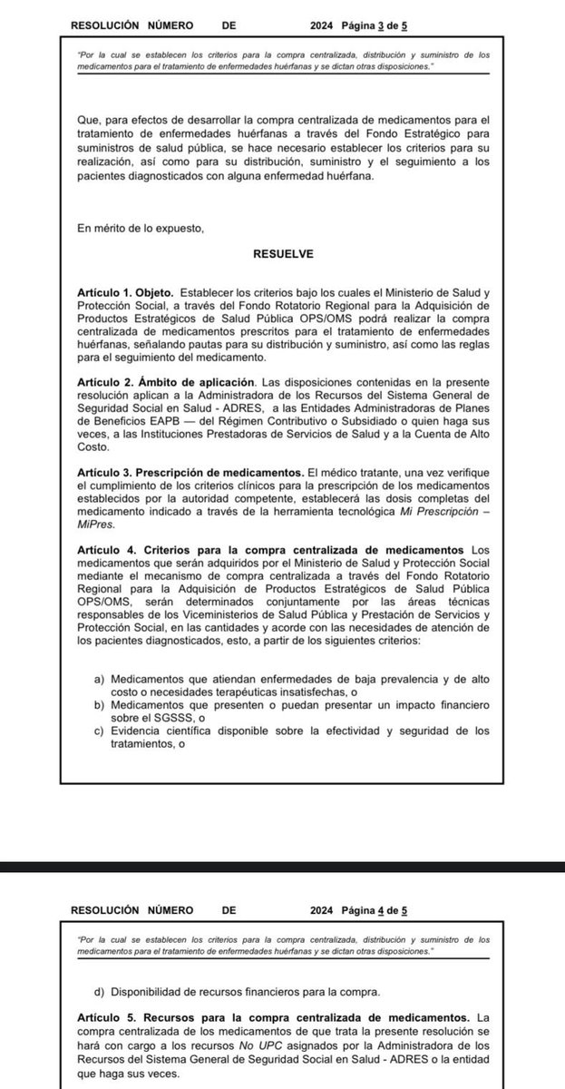 UltimaHoraCR's tweet image. El gobierno publicó para comentarios el proyecto de resolución para establecer criterios bajo los cuales el @MinSaludCol podrá realizar la compra centralizada de medicamentos para el tratamiento de enfermedades huérfanas, financiados actualmente con presupuestos máximos, a través…