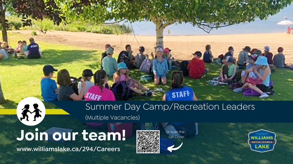 The City of Williams Lake has several openings available for the position of Summer Day Camp/Recreation Leaders for this year's summer day camp and recreational programs.

For the complete job description and how to apply visit:
williamslake.ca/Jobs.aspx?Uniq…