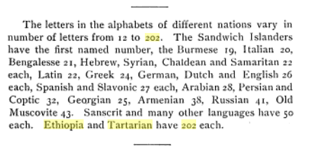 And curiously enough, it's even been noted of how similar the Tartarian &amp; Ethiopian writing sytems were - even down to the fact that they each had 202 letters in their alphabets.