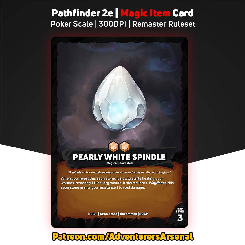 AdventArsenal's tweet image. Next in the Aeon Stone series: Pearly White Spindle! ✨

Support us on Patreon and gain access to 420+ item cards: patreon.com/AdventurersArs…

#Pf2e #Pathfinder #DnD #TTRPG