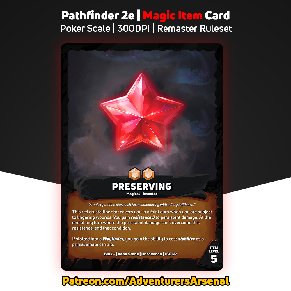 AdventArsenal's tweet image. Up next in the Aeon Stone series: Preserving! ✨ 

Support us on Patreon and gain access to 420+ item cards: patreon.com/c/AdventurersA…

#Pf2e #Pathfinder #DnD #TTRPG