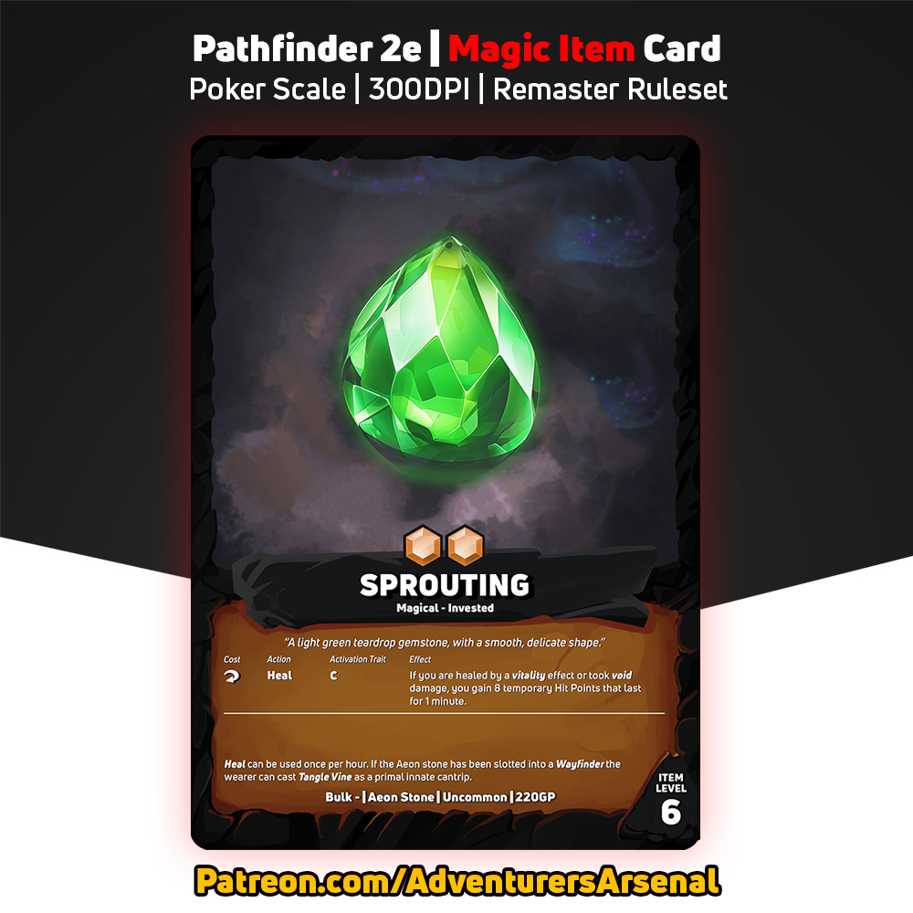 AdventArsenal's tweet image. Continuing the Aeon Stone series with: Sprouting! ✨

Support us on Patreon and gain access to 420+ item cards: patreon.com/c/AdventurersA…

#Pf2e #Pathfinder #DnD #TTRPG