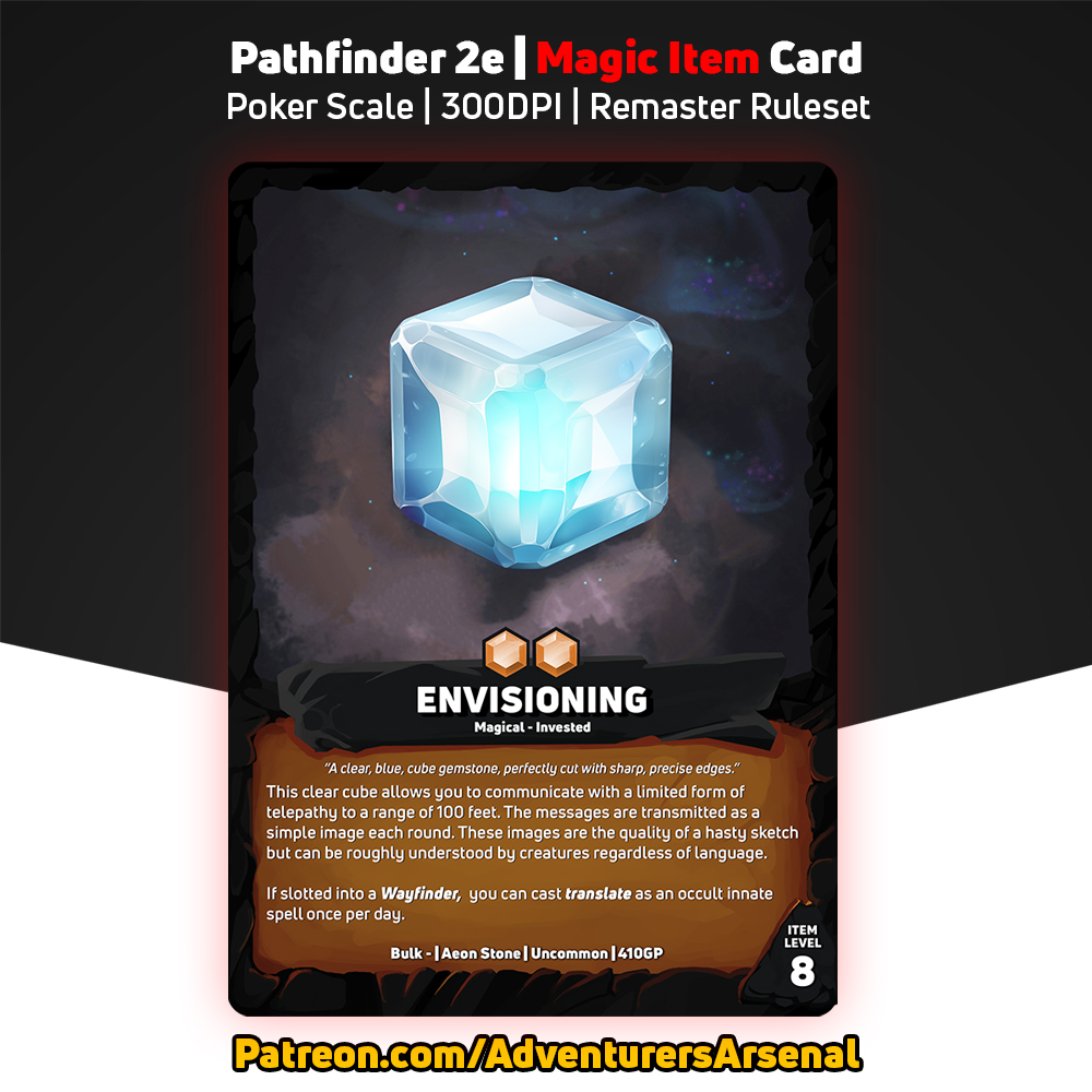 AdventArsenal's tweet image. Up next in the Aeon Stone series: Envisioning! 🔮Open your mind with this stone.

Support us on Patreon and gain access to 420+ item cards: patreon.com/AdventurersArs…

#Pf2e #Pathfinder #DnD #TTRPG