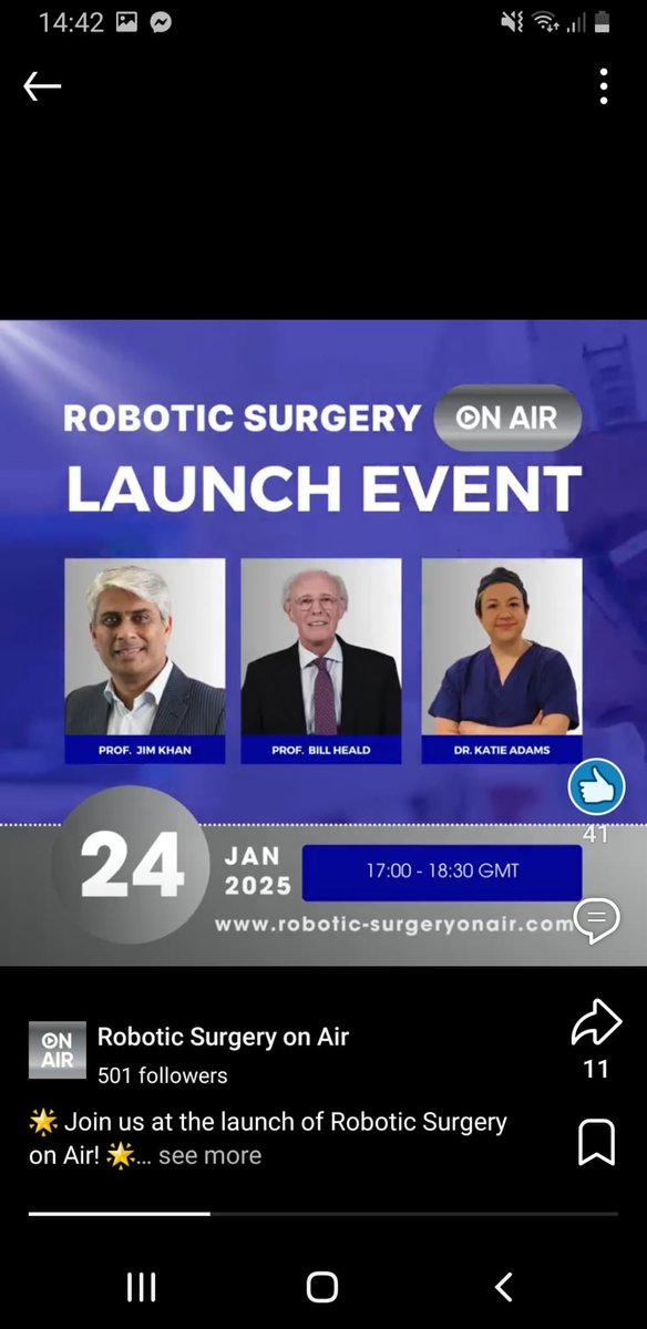 Jim Khan (@jimkhanmd) on Twitter photo #RoboticSurgeryOnAir #RoA #FutureOfSurgery join the inaugural event 24/1/2025 5.00-6.30 GMT, hosted by <a href="/JimkhanMD/">Jim Khan</a> with Prof Bill Heald and Dr Katie Adams:
-future of robotic surgical training <a href="/IntuitiveSurg/">Intuitive</a> <a href="/Versius_MED/">Versiusrobot.medsurgical</a> <a href="/Medtronic/">Medtronic</a>
<a href="/PHU_NHS/">Portsmouth Hospitals University NHST</a> <a href="/UoPScience/">UoP Faculty of Science & Health</a> #RoboticSurgeryOnAir #RoA #FutureOfSurgery join the inaugural event 24/1/2025 5.00-6.30 GMT, hosted by <a href="/JimkhanMD/">Jim Khan</a> with Prof Bill Heald and Dr Katie Adams:
-future of robotic surgical training <a href="/IntuitiveSurg/">Intuitive</a> <a href="/Versius_MED/">Versiusrobot.medsurgical</a> <a href="/Medtronic/">Medtronic</a>
<a href="/PHU_NHS/">Portsmouth Hospitals University NHST</a> <a href="/UoPScience/">UoP Faculty of Science & Health</a>