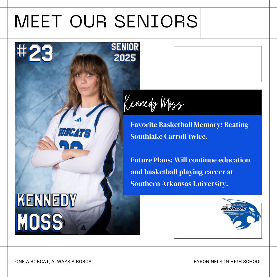 BNHSGBasketball's tweet photo. Tomorrow we are celebrating our amazing seniors. Take a moment to get to know them! Come out tomorrow and help us celebrate them! Once a Bobcat, always a Bobcat! 💙🐾

@Ry_BB07 @KennedyMoss_ @jlynnorozco @tracie412 @Coach_Reeves28 @coachbfoster @ByronNelsonHigh @NISDAthletics https://t.co/47iOwNLEfZ