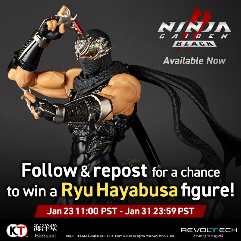 TeamNINJAStudio's tweet photo. NINJA GAIDEN 2 Black Available Now!
Follow and repost for a chance to win a Ryu Hayabusa figure presented by #Kaiyodo x #TeamNINJA

Series Portal site: https://t.co/Y71qWmsQOB

Check below for more wonderful figures from Kaiyodo!
https://t.co/EP6rVhBBJ8

#NINJAGAIDEN