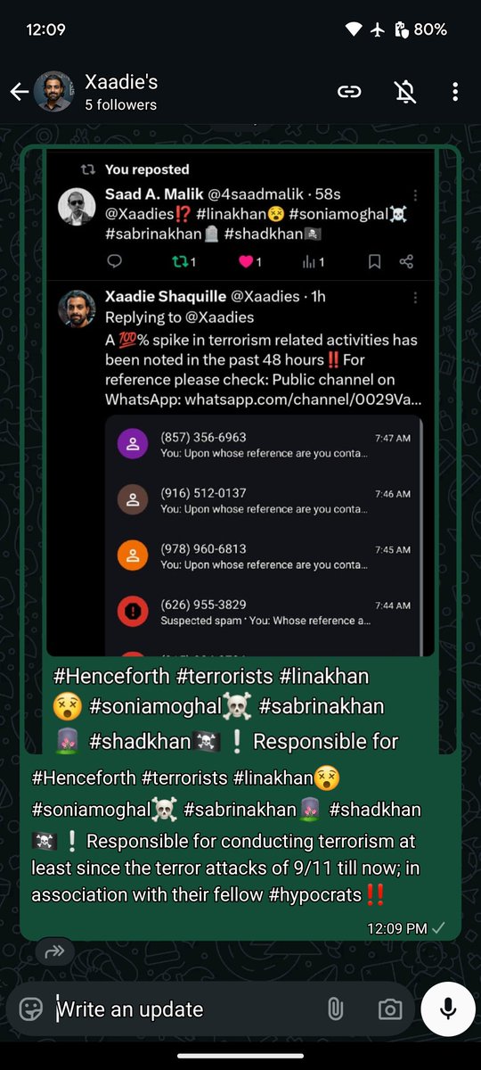 Xaadies's tweet photo. #Henceforth #terrorists #linakhan😵 #soniamoghal☠️ #sabrinakhan🪦 #shadkhan🏴‍☠️❕Responsible for conducting terrorism at least since the terror attacks of 9/11 till now; in association with their fellow #hypocrats‼️‼️‼️❗ https://t.co/kWYubFtqOS