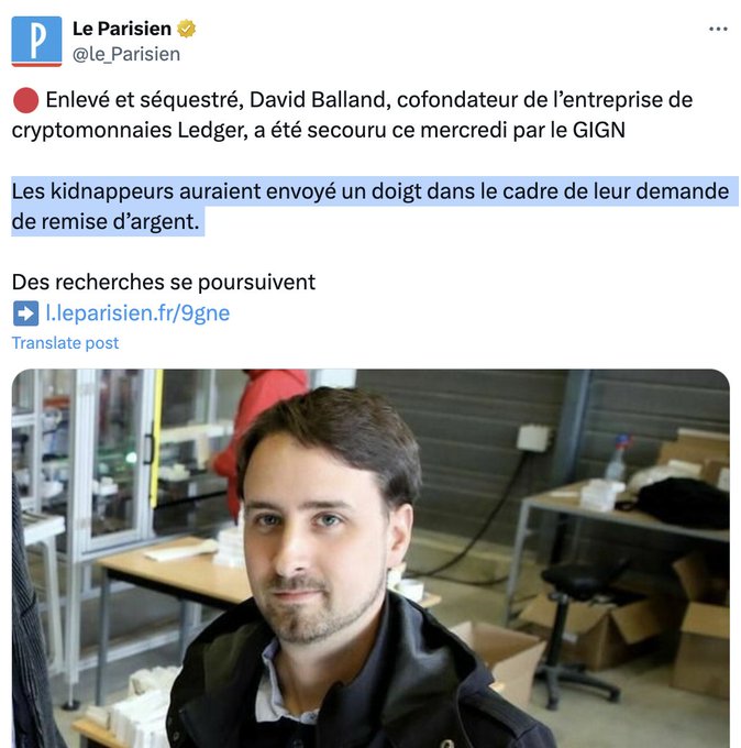 BdarijaCrypto's tweet photo. تم اختطاف احد مؤسسي ledger
الاخبار تشير الى أنه  لقاوه  مقطوع ليه إصبع
الاخوان لي عندو لكريبتو ابقا اسد فمو مع الناس https://t.co/RxO0p1vZI2
