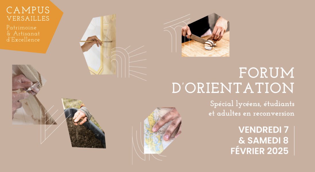 #Orientation 🧑‍🎓 Pour trouver une formation dans l'artisanat et le patrimoine 

➡️ RDV les 7 et 8 février au forum de l’orientation et JPO du Campus Versailles

📍campusversailles.fr/projets/salons…