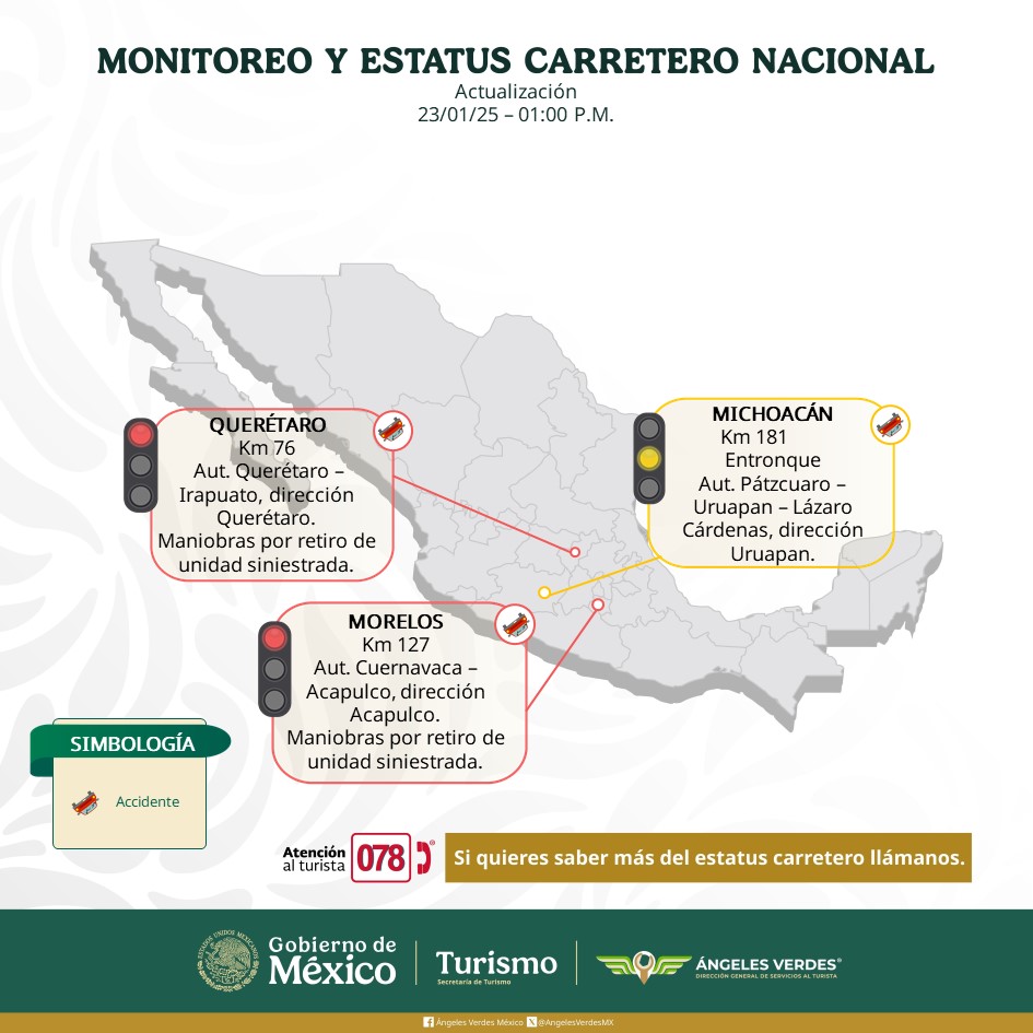 AngelesVerdesMX's tweet photo. #ReporteCarretero 

Si requieres mayor ℹ no dudes en llamarnos al 078 

#UnÁngelTeAcompaña https://t.co/eovdh0C8sP