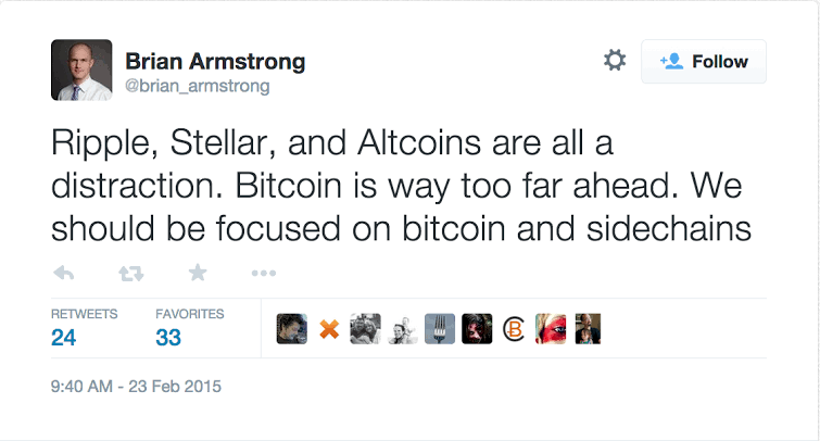 iTruth84's tweet photo. @brian_armstrong Don't get distracted again 

Focus on Bitcoin https://t.co/Lq9ZxG616M