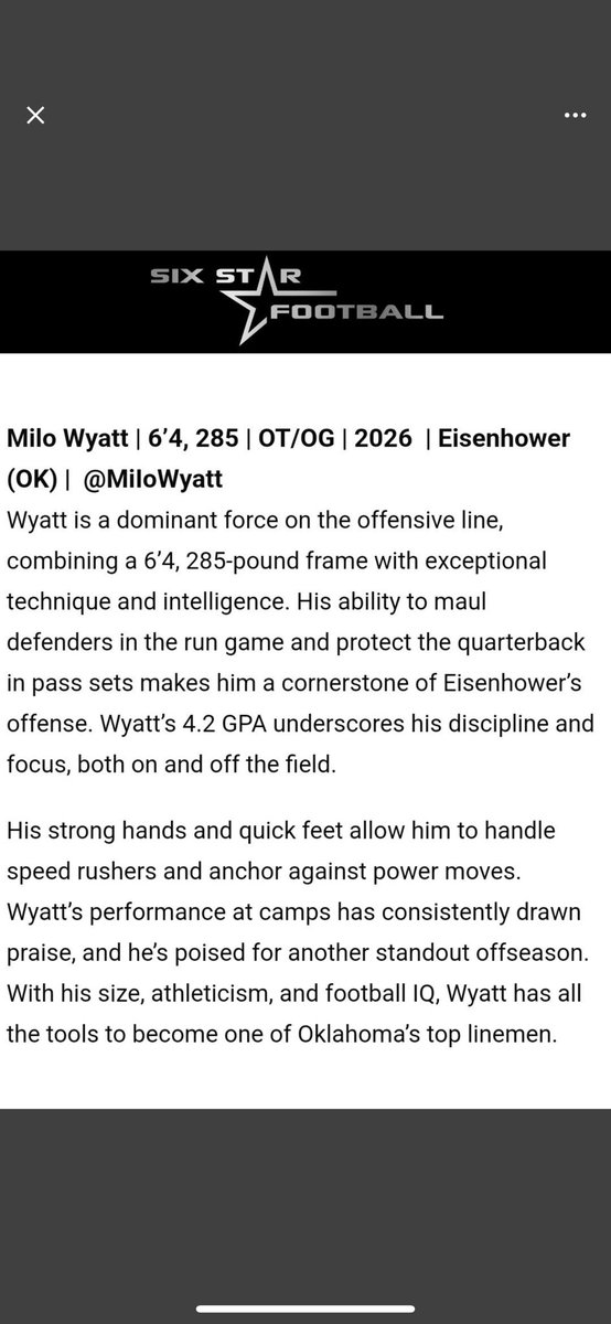 MiIoWyatt's tweet image. Thank you @sixstarfootball for the write up! @JavonHarris3D @TerryBellIII3 @sixstarfootball @6starfootballOK @NE_Ok_HS_Sports