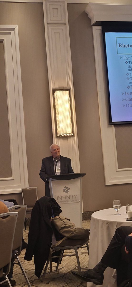 Bill Kerr advises what Canada can do in response to Trump's 25% tariffs at <a href="/CAES_AgEcon/">Canadian Agricultural Economics Society</a> #CAPC2025 policy conference 1 resource well our negotiators 2 build &amp; use political connections 3 Use but consider carefully retaliation and 4 Make sure our BRM programs are fit for purpose