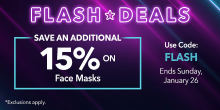 Save an additional 15% on face masks for a limited time at tdsc.com. 

✅ Use Code: FLASH
⏰ Ends 1/26/25
*Exclusions apply.