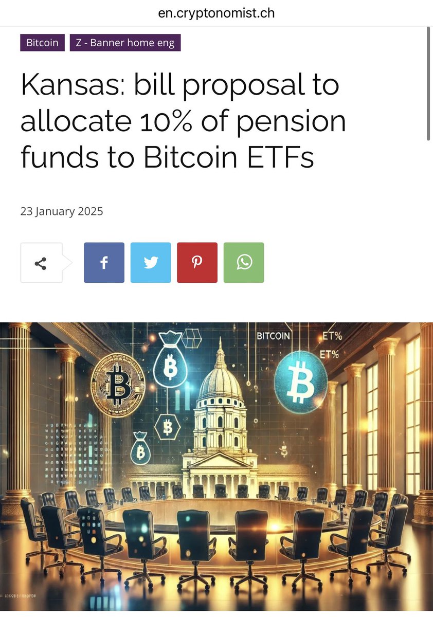 🚨 🇺🇸 تقدم ولاية كانساس مشروع قانون لاستثمار 10٪ من أموال تقاعد الموظفين العموميين في #BITCOIN ETFS