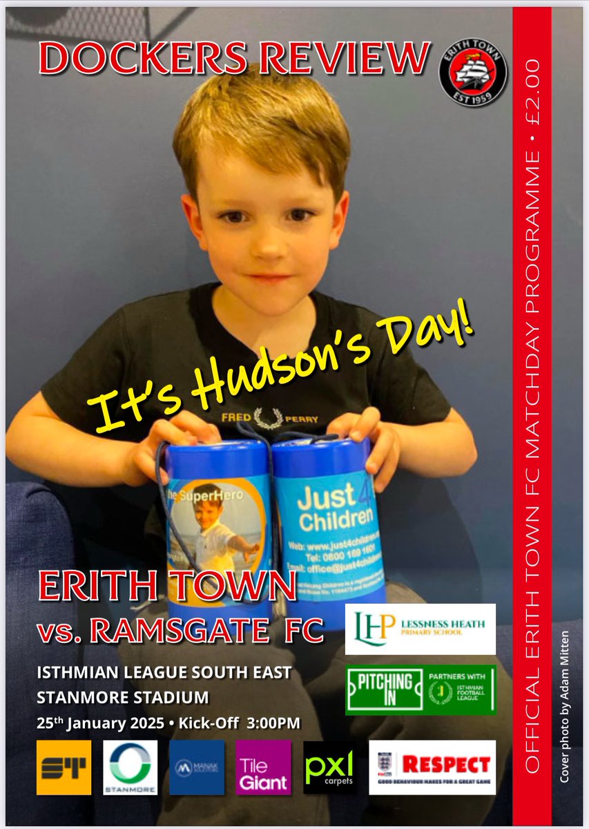 📖 | MATCH DAY PROGRAMME

Saturday’s programme cover features young Hudson, son of <a href="/CalumMcgeehan4/">Calum Mcgeehan</a>, who we will be doing a collection for at our game with <a href="/RamsgateFC/">Ramsgate Football Club</a>.

Let’s get the <a href="/StanmoreLtd/">Stanmore Ltd</a> rocking for the game against the <a href="/IsthmianLeague/">The Pitching In Isthmian League</a> leaders!

#UpTheDockers