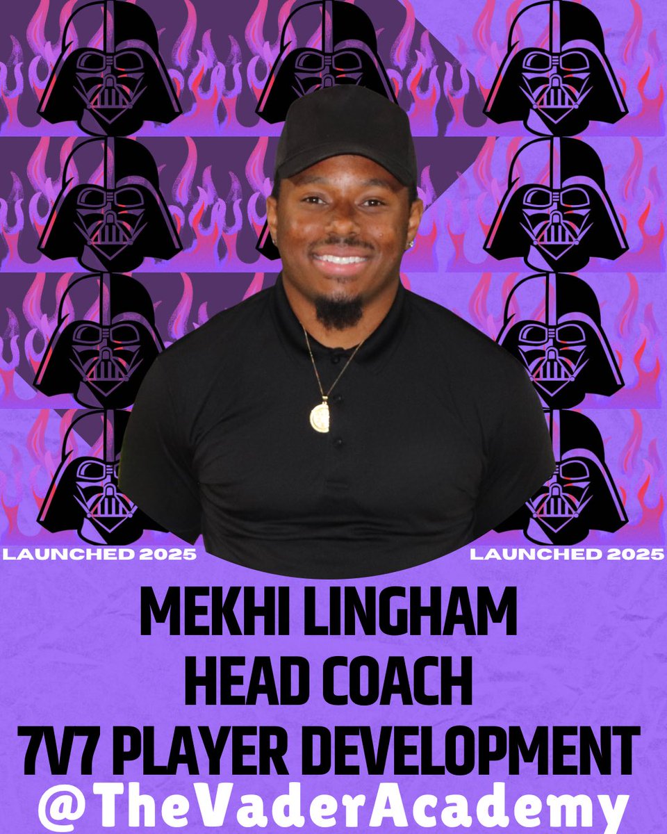 TheVaderAcademy's tweet photo. 🟪Announcement🟪

We are excited to welcome @CoachKhii as the new 7v7 Player Development Head Coach at The Vader Academy! Coach is dedicated to the game &amp; we’re excited to see how his leadership will elevate our athletes to new heights in the 7v7 platform.

#TheVaderAcademy https://t.co/Afn4zCjgIm