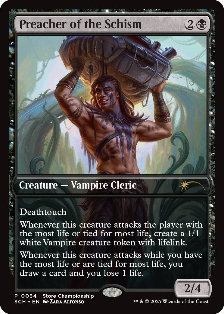 My Preacher of the Schism promo card just got shown! I'll post the full art soon #MTGAetherdrift My Preacher of the Schism promo card just got shown! I'll post the full art soon #MTGAetherdrift