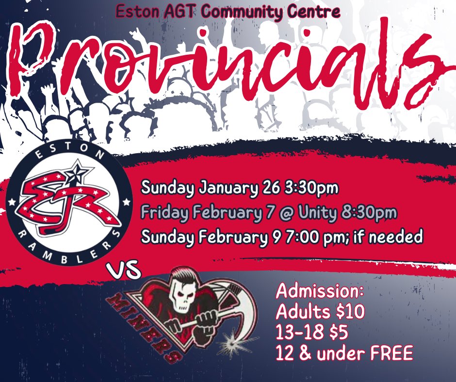 EstonRamblers's tweet photo. First round of Provincial C start in Eston at 3:30 vs @unityminers https://t.co/jv964NNusM