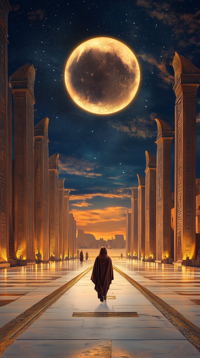 The traveler walks amidst the grandeur of a forgotten empire, where history whispers through towering columns and the stars guard their secrets. ✨🔥
