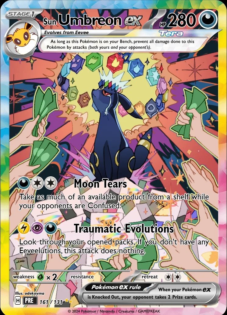An artist just joined the hobby and the release of Prismatic Evolutions led them to make this absolute piece of ART 😭😭😭😭 created by Reddit u/OdekoYma