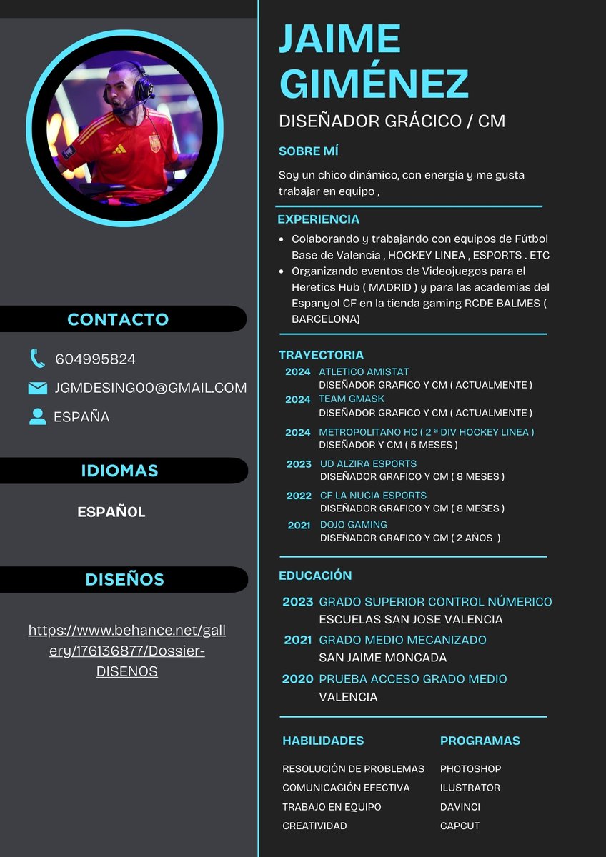 Buenas a todos ! 👋

Como sabéis soy Diseñador Gráfico y CM🖌️

Actualmente tengo un hueco para poder trabajar con 1  Marca / Empresa /Club eSports etc 🛡️

- Trabajo REMUNERADO💸
- Más de 4 años de experiencia 👴
-Disponibilidad inmediata ⏩

Cualquier información al privado📥